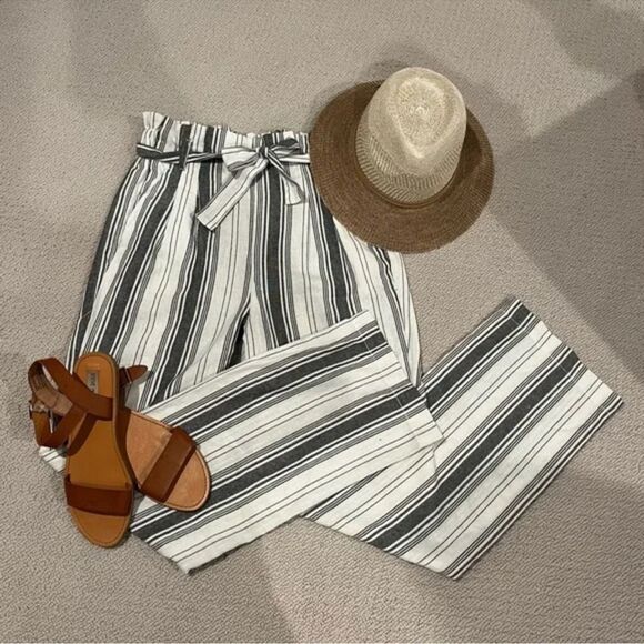 CI SONO COTTON BLEND BLUE/WHITE STRIPPED WIDE-LEG ETHAN PANTS SIZE M - Picture 1 of 13